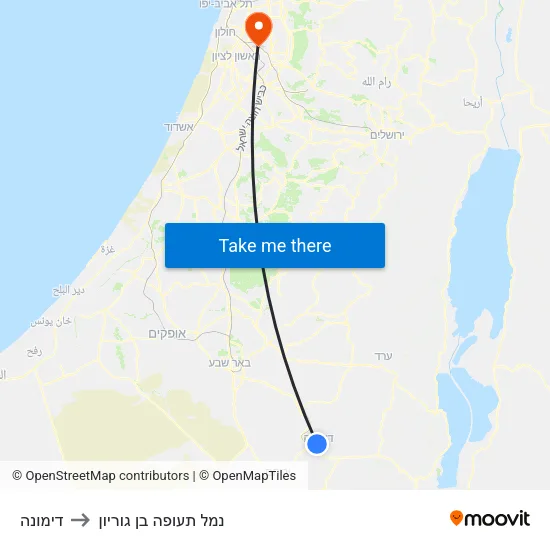 דימונה to נמל תעופה בן גוריון map