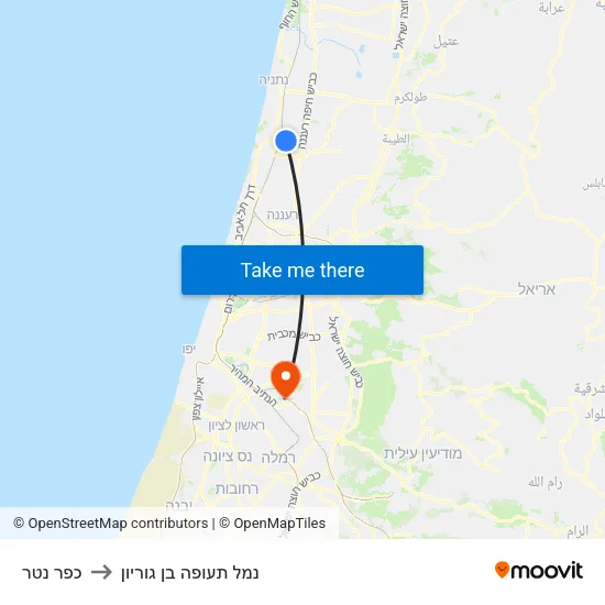 כפר נטר to נמל תעופה בן גוריון map
