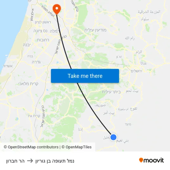 הר חברון to נמל תעופה בן גוריון map
