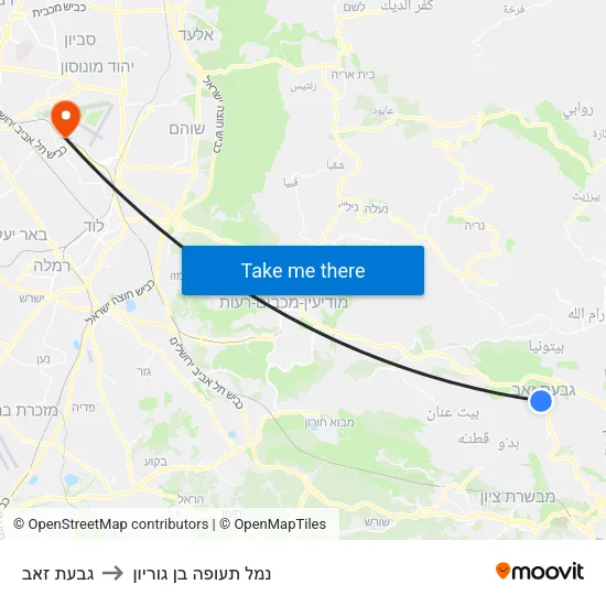 גבעת זאב to נמל תעופה בן גוריון map