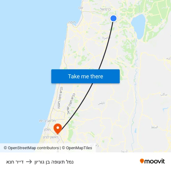 דייר חנא to נמל תעופה בן גוריון map