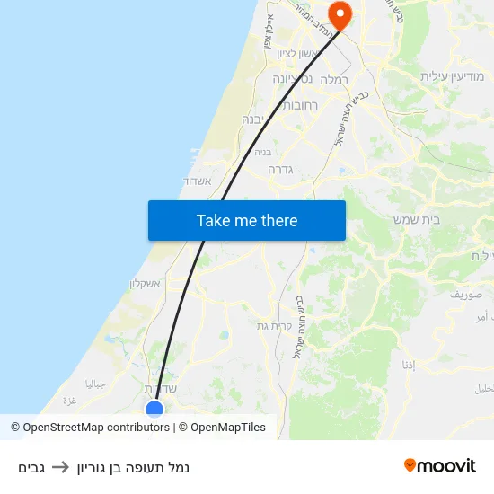גבים to נמל תעופה בן גוריון map