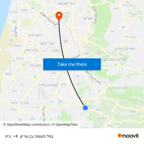 גיזו to נמל תעופה בן גוריון map