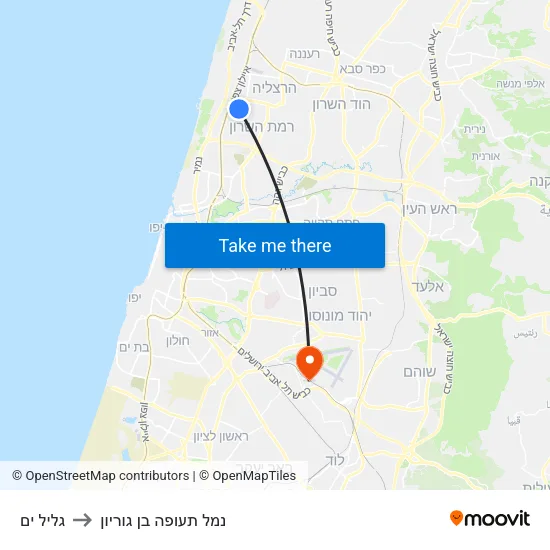 גליל ים to נמל תעופה בן גוריון map