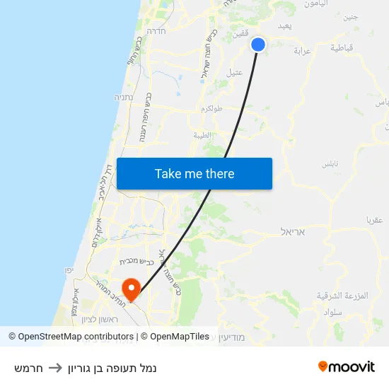 חרמש to נמל תעופה בן גוריון map