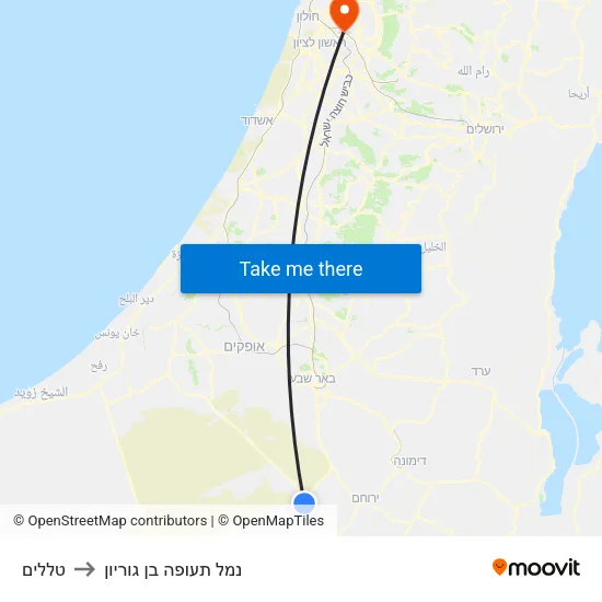 טללים to נמל תעופה בן גוריון map