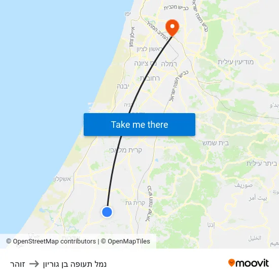 זוהר to נמל תעופה בן גוריון map