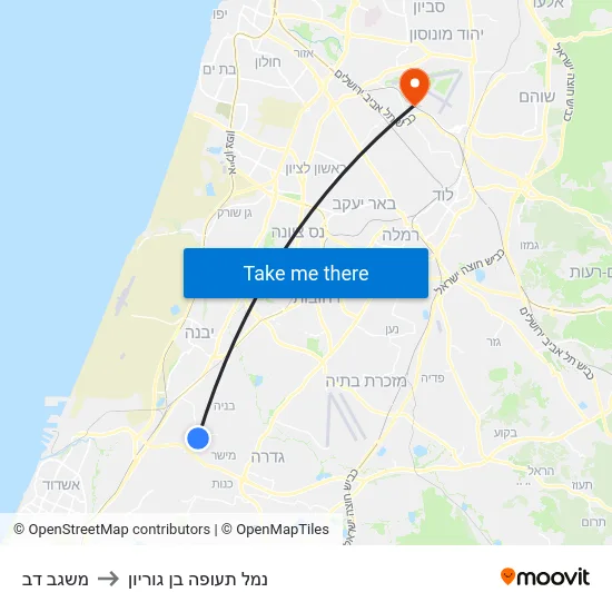 משגב דב to נמל תעופה בן גוריון map