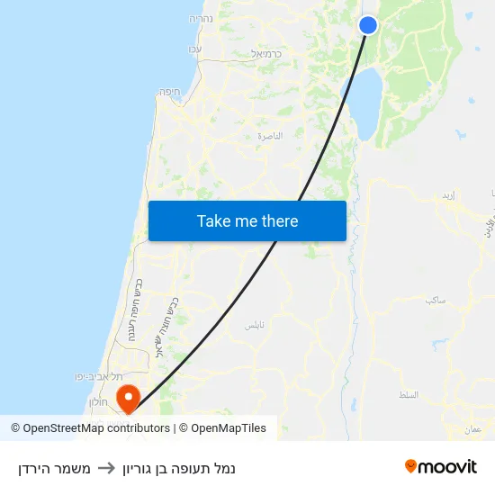 משמר הירדן to נמל תעופה בן גוריון map