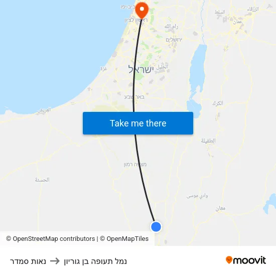 נאות סמדר to נמל תעופה בן גוריון map