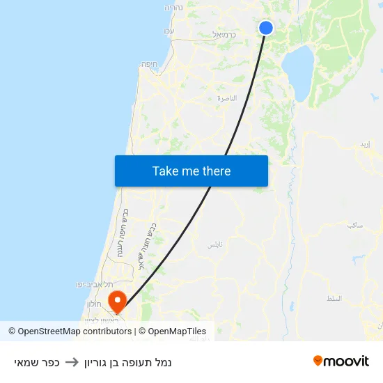 כפר שמאי to נמל תעופה בן גוריון map