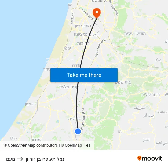 נועם to נמל תעופה בן גוריון map