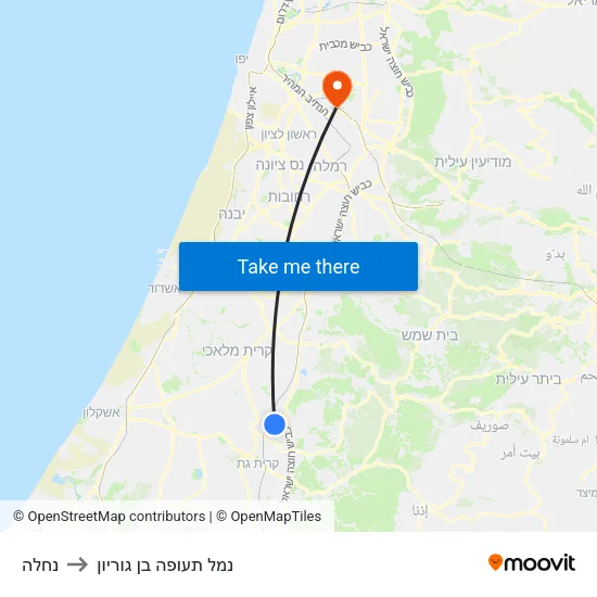 נחלה to נמל תעופה בן גוריון map