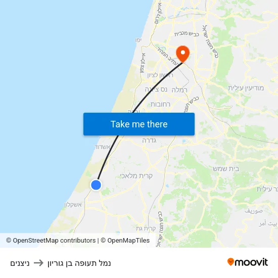 ניצנים to נמל תעופה בן גוריון map
