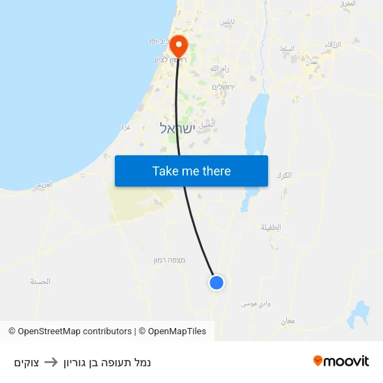 צוקים to נמל תעופה בן גוריון map