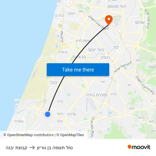 קבוצת יבנה to נמל תעופה בן גוריון map