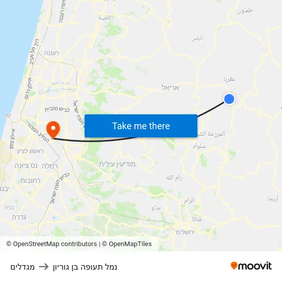 מגדלים to נמל תעופה בן גוריון map