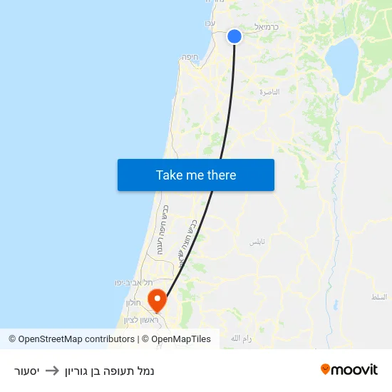 יסעור to נמל תעופה בן גוריון map