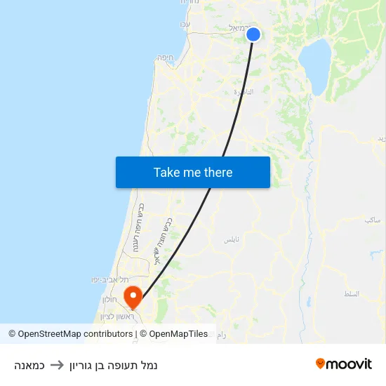 כמאנה to נמל תעופה בן גוריון map