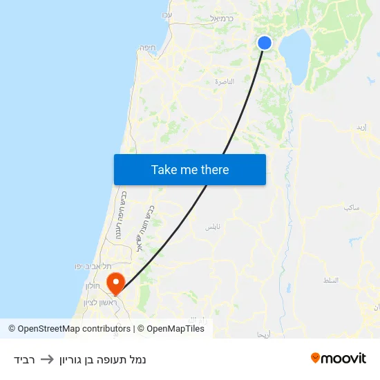 רביד to נמל תעופה בן גוריון map