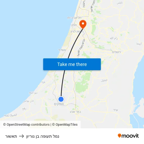 תאשור to נמל תעופה בן גוריון map
