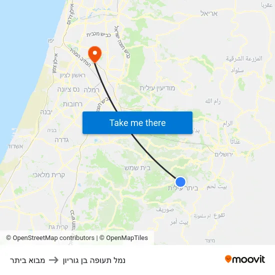 מבוא ביתר to נמל תעופה בן גוריון map