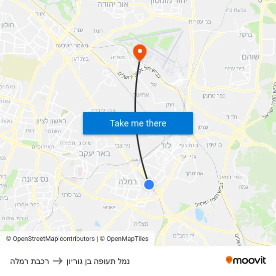 רכבת רמלה to נמל תעופה בן גוריון map