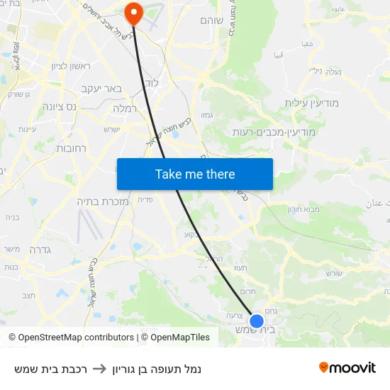 רכבת בית שמש to נמל תעופה בן גוריון map