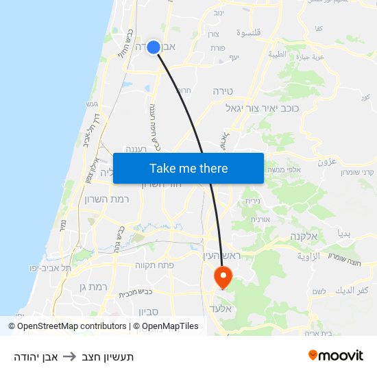 אבן יהודה to תעשיון חצב map