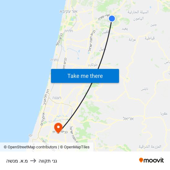 מ.א. מנשה to גני תקווה map