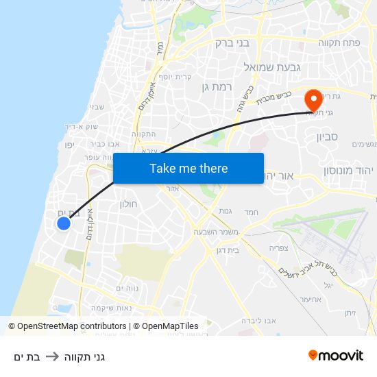 בת ים to גני תקווה map