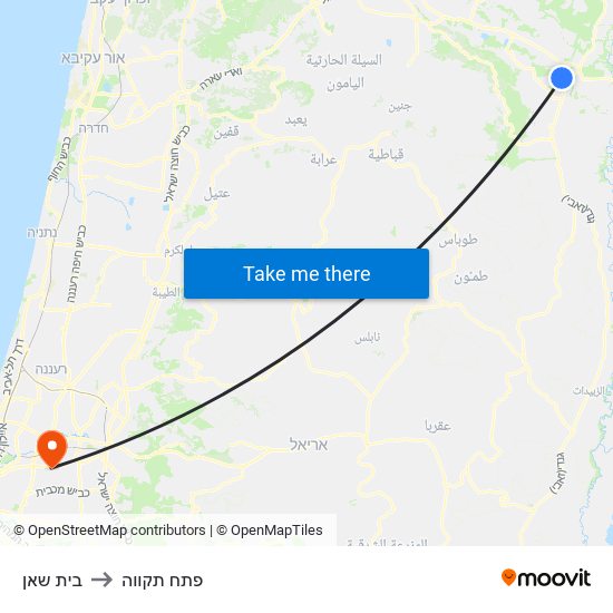 בית שאן to פתח תקווה map