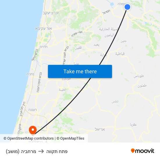 מרחביה (מושב) to פתח תקווה map