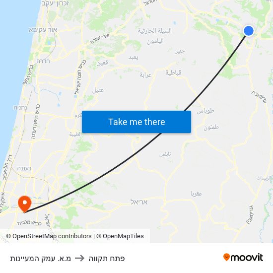 מ.א. עמק המעיינות to פתח תקווה map