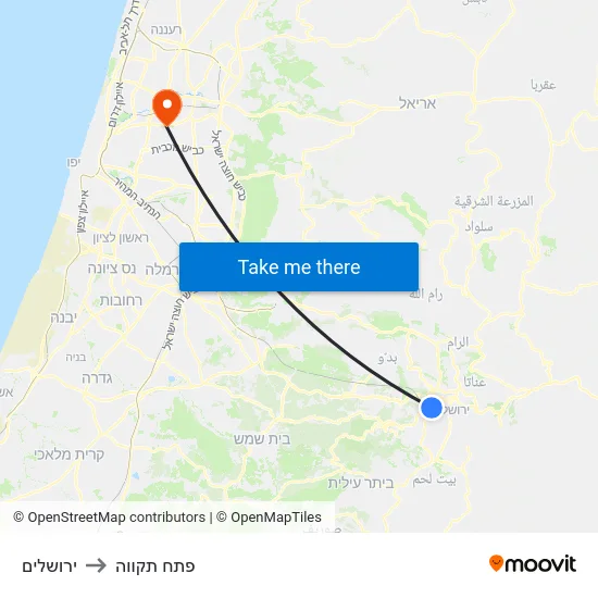 ירושלים to פתח תקווה map