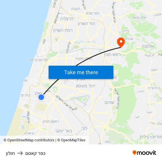 חולון to כפר קאסם map