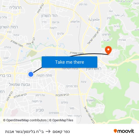 בי''ח בלינסון/גשר אבנת to כפר קאסם map