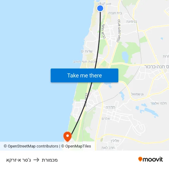 ג'סר א-זרקא to מכמורת map