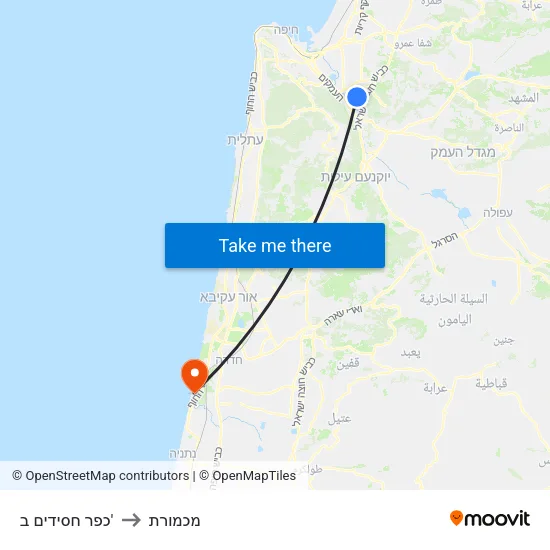 כפר חסידים ב' to מכמורת map