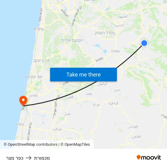 כפר מצר to מכמורת map