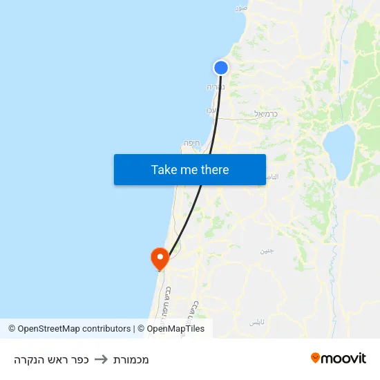 כפר ראש הנקרה to מכמורת map