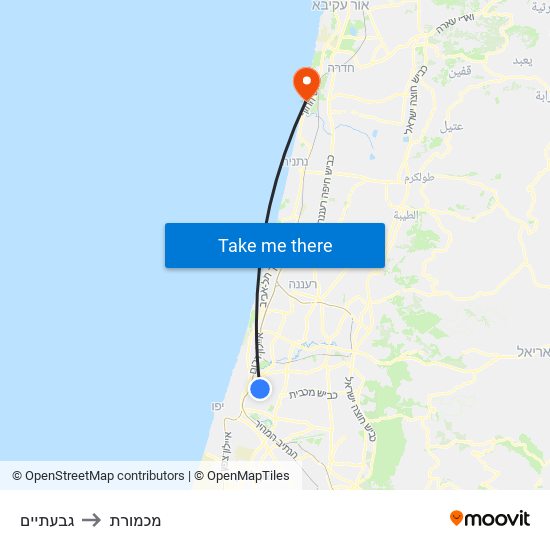 גבעתיים to מכמורת map