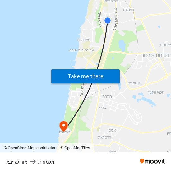 אור עקיבא to מכמורת map