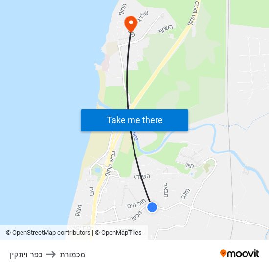 כפר ויתקין to מכמורת map