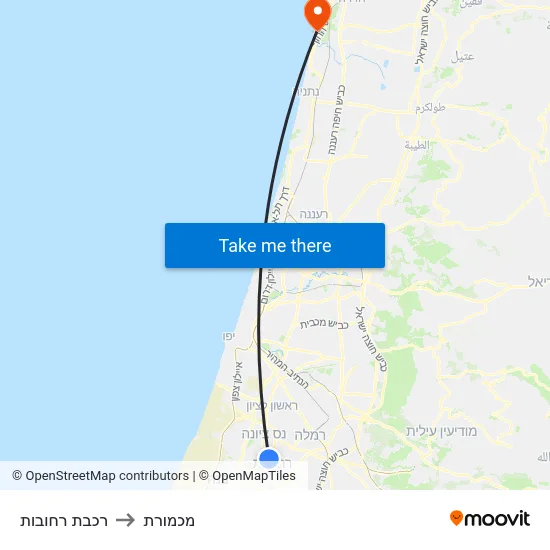 רכבת רחובות to מכמורת map