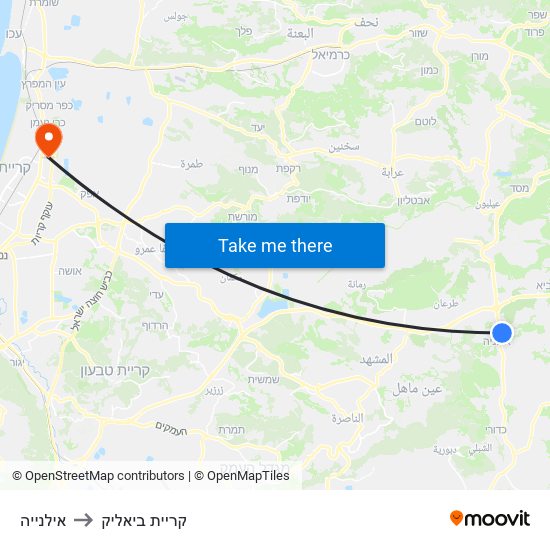 אילנייה to קריית ביאליק map