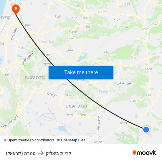 טמרה (יזרעאל) to קריית ביאליק map