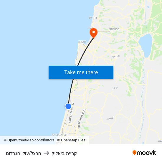 הרצל/עולי הגרדום to קריית ביאליק map