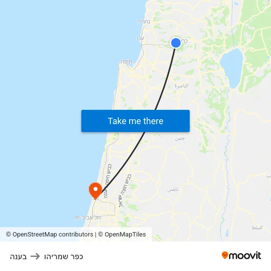 בענה to כפר שמריהו map
