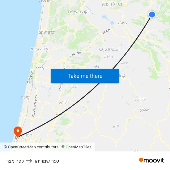 כפר מצר to כפר שמריהו map